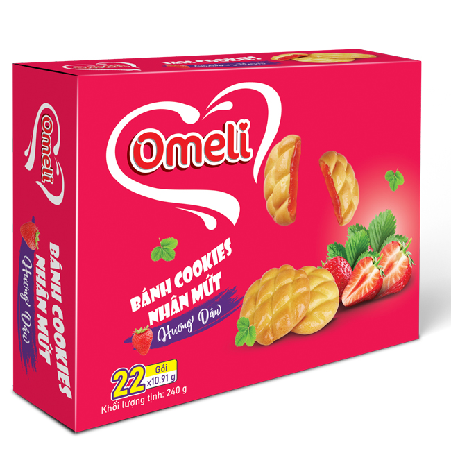 Bánh Cookies Nhân Mứt Hương Dâu Omeli